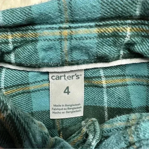 Carter’s Button Up Shirt Collared Plaid  Green & Black Size 4T - Picture 3 of 16